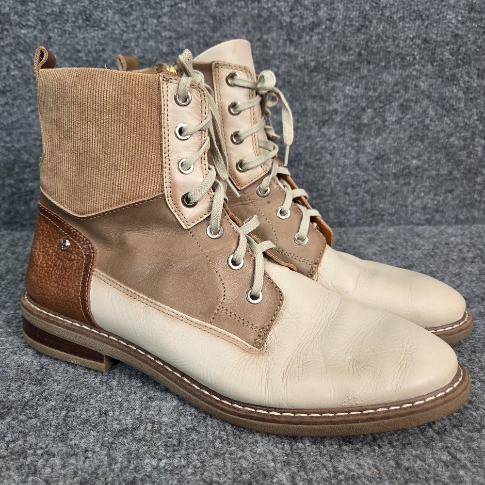 Pikolinos Aldaya W8J-8604C1 Leather Lace-Up Zip Ankle Boots Cream/Tan US 10 41